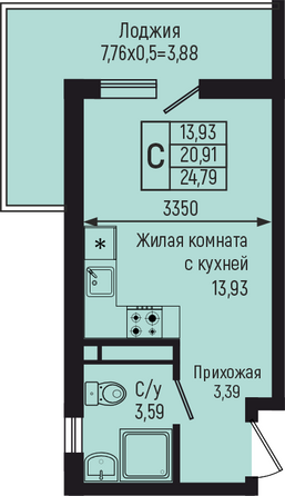 Планировка Студия 24,79 м²