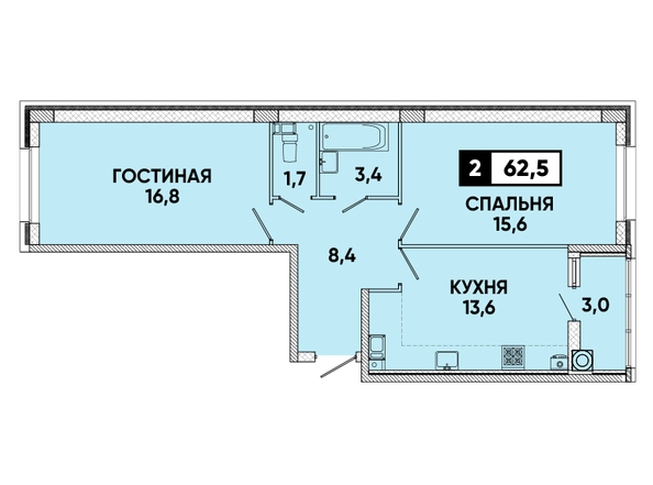 Планировка 2-комн 62,5 м²