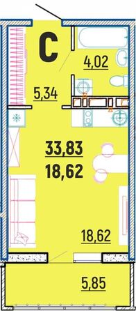 Планировка Студия 33,83 м²