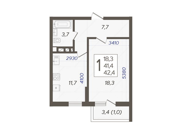 Планировка 1-комн 42,4 м²