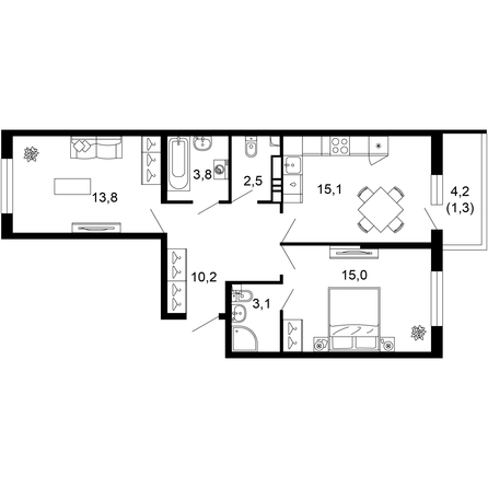 Планировка 2-комн 64,6 м²