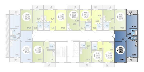 Планировка 2-комн 64,53 м²