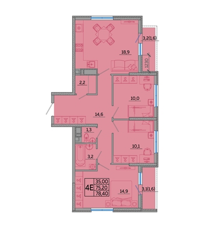 Планировка 3-комн 78,4, 78,7 м²