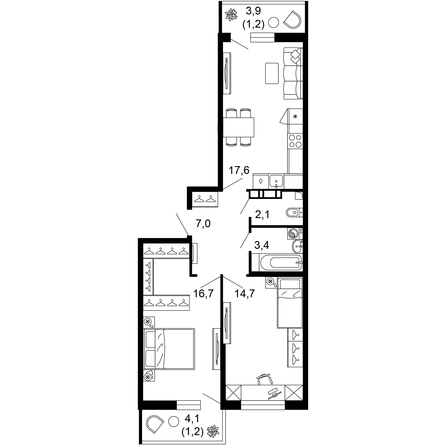 Планировка 2-комн 63,9 м²