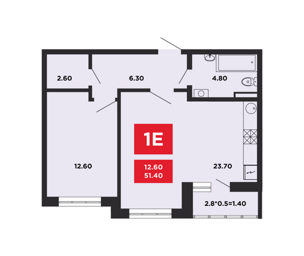 Планировка 1-комн 51,4 м²