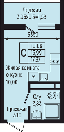 Планировка Студия 17,97 м²