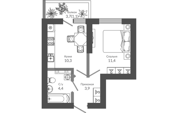 Планировка 1-комн 31,1 м²