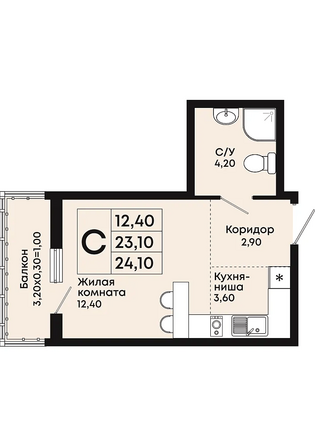 Планировка Студия 24,1 м²