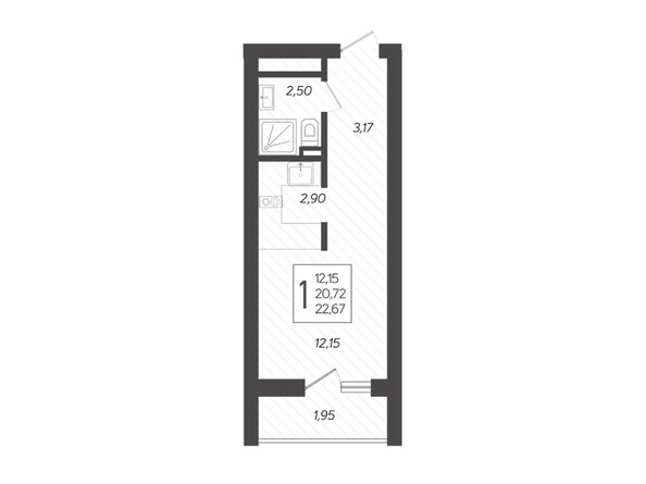 Планировка 1-комн 22,67 м²