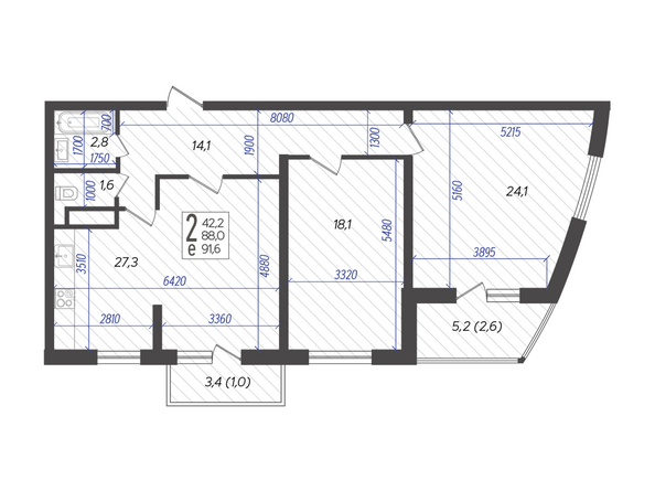 Планировка 2-комн 91,6 м²