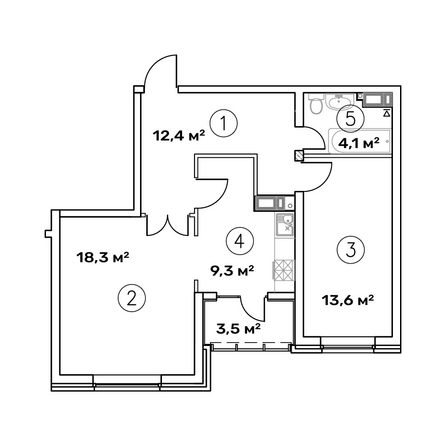 Планировка 2-комн 61,2 м²
