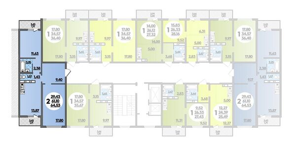 Планировка 2-комн 64,53 м²