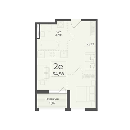 Планировка 2-комн 54,58 м²