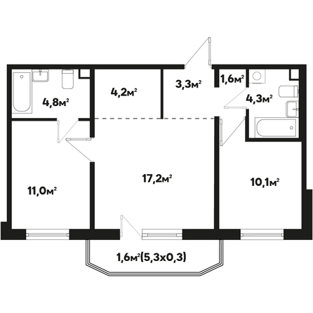 Планировка 3-комн 58,1 м²