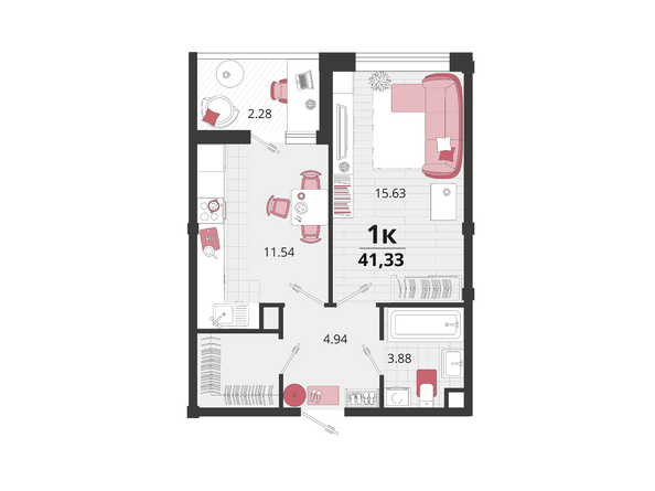 Планировка 1-комн 41,33 м²