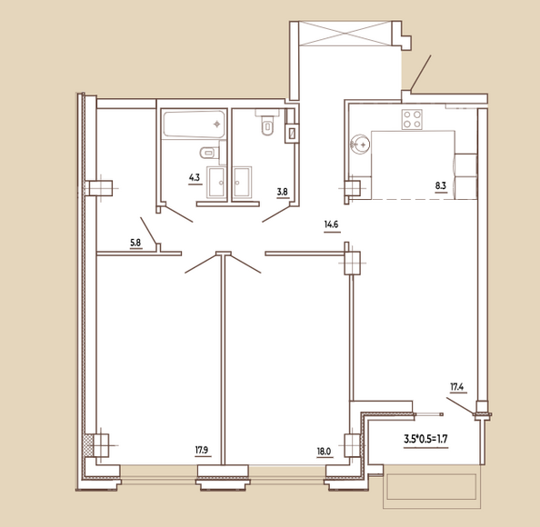 Планировка 3-комн 91,5 м²