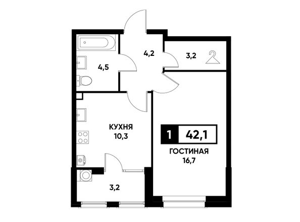 Планировка 1-комн 42,1 м²