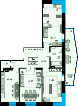 Планировка 3-комн 82,26 м²