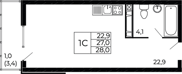 Планировка Студия 28 м²