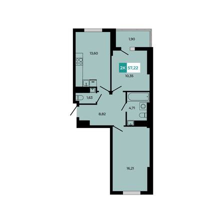 Планировка 2-комн 57,22 м²