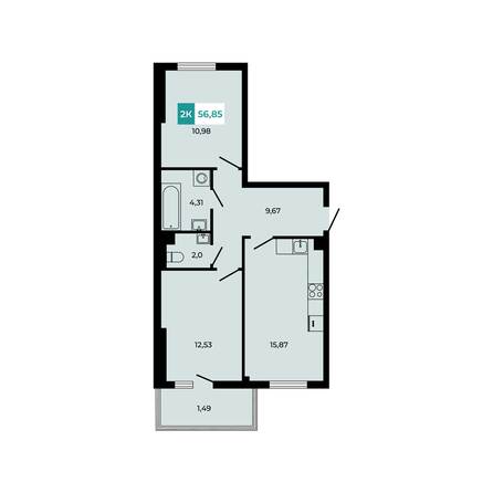 Планировка 2-комн 56,85 м²