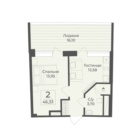 Планировка 1-комн 46,33 м²