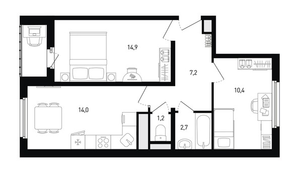 Планировка 2-комн 51,8 м²