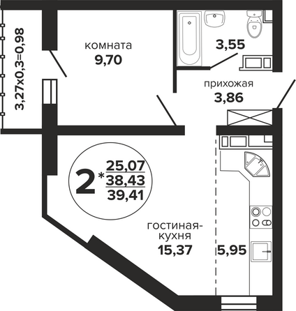 Планировка 1-комн 39,41 м²