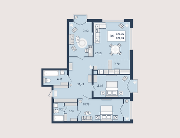 Планировка 3-комн 125,5 м²