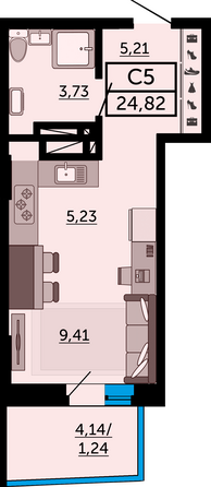 Планировка Студия 24,51 м²