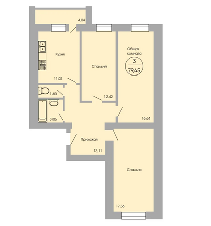 Планировка 3-комн 79,45 м²