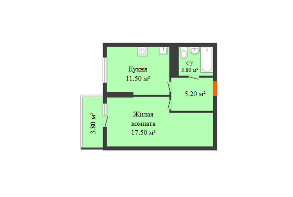 Планировка 1-комн 39,1 м²