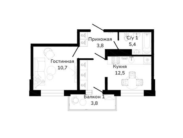 Планировка 1-комн 36,2 м²