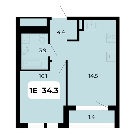 Планировка 1-комн 34,3 м²