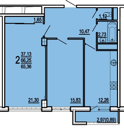 Планировка 2-комн 66,28 м²