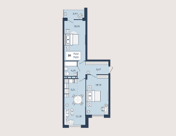 Планировка 2-комн 76,5 м²