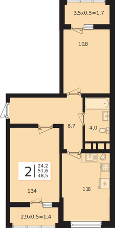 Планировка 2-комн 51,6 м²