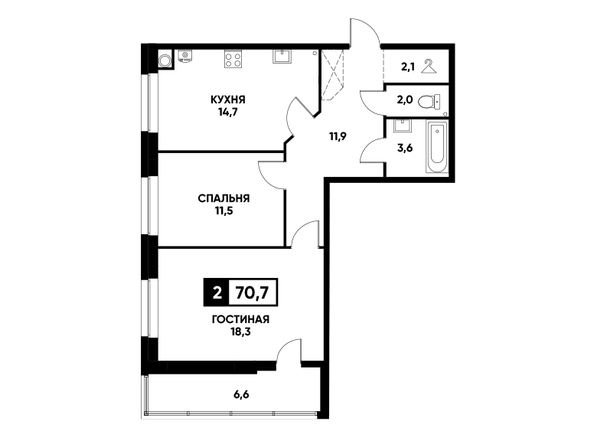 Планировка 2-комн 70,7 м²