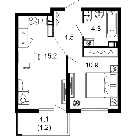 Планировка 1-комн 36,1 м²