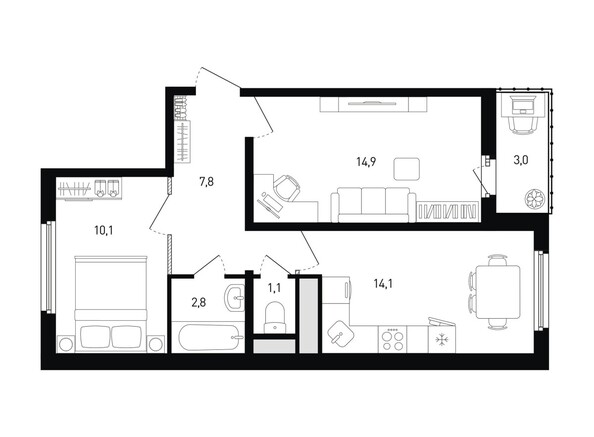 Планировка 2-комн 52,3 м²