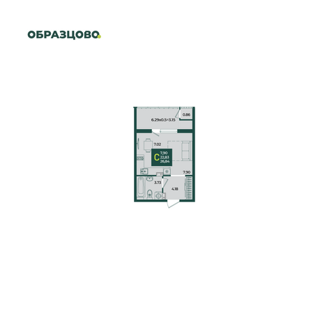 Планировка Студия 26,84 м²