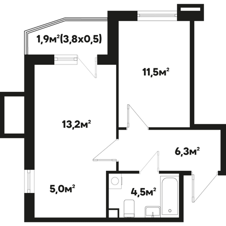 Планировка 2-комн 42,4 м²