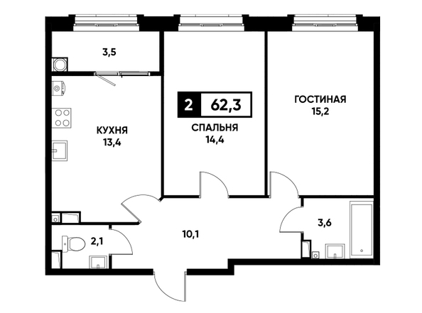 Планировка 2-комн 62,3 м²