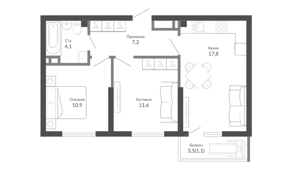 Планировка 2-комн 53,1 м²