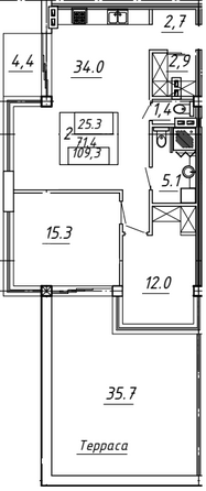 Планировка 2-комн 109,3 м²