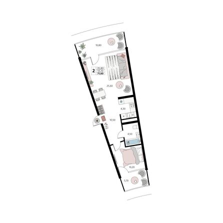 Планировка 2-комн 71,6 м²