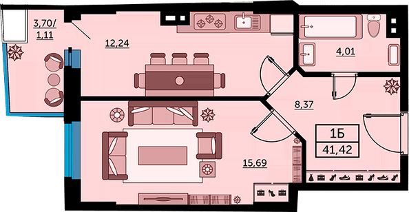 Планировка 1-комн 40,96 м²