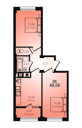 Планировка 2-комн 48,08 м²