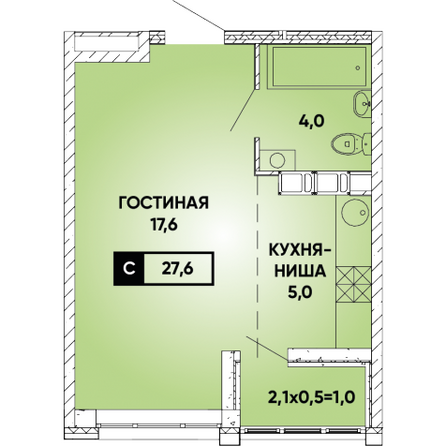 Планировка Студия 27,6 м²