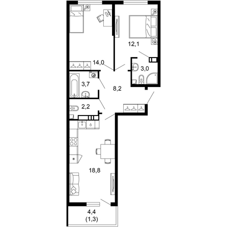 Планировка 2-комн 63,3 м²